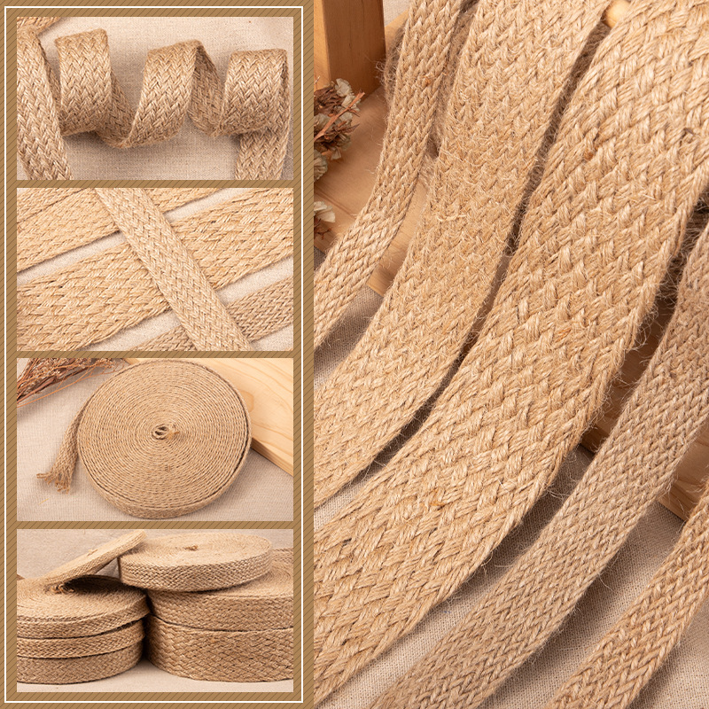 Jute Bag Packaging - 10M/Roll Flat Braided Jute Cords Nature
