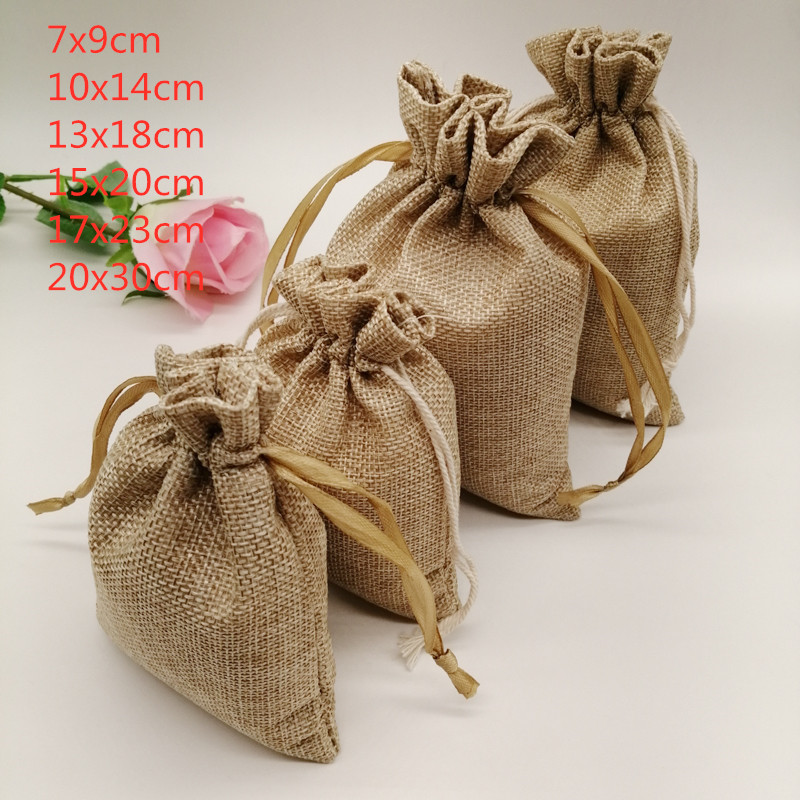 Jute Bag Packaging - 10-1000pcs/lot Jute Linen Bags Drawstring Gift