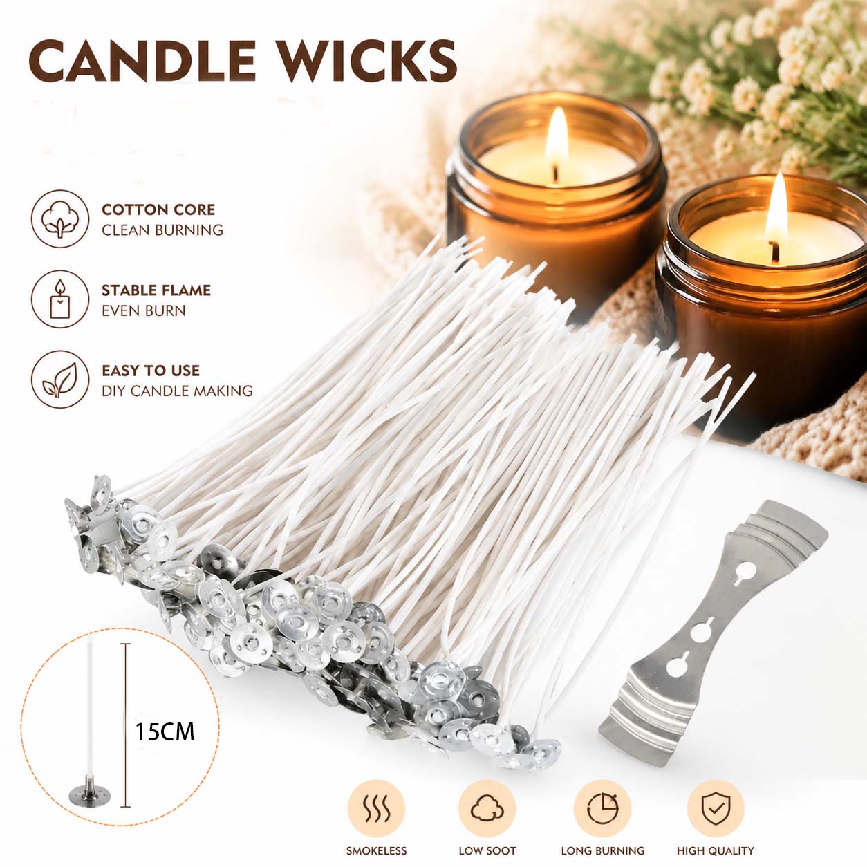 Smokeless Candle Wicks Cotton  - Soy Wax Pillar Blend ulasan dan harga